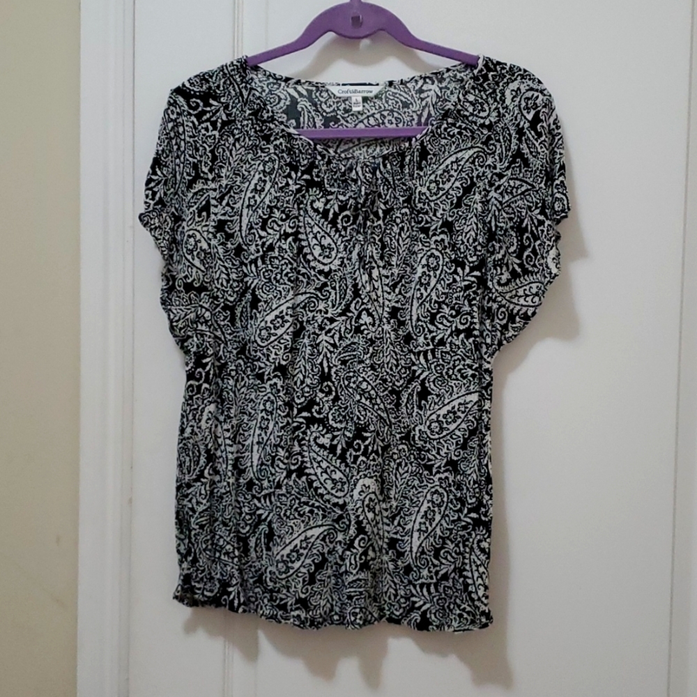 CROFT & BARROW Black & White Paisley Short Sleeve Top Size Large